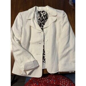 Kasper Linen Blazer Jacket Ivory Lined Size 6p With Scarf